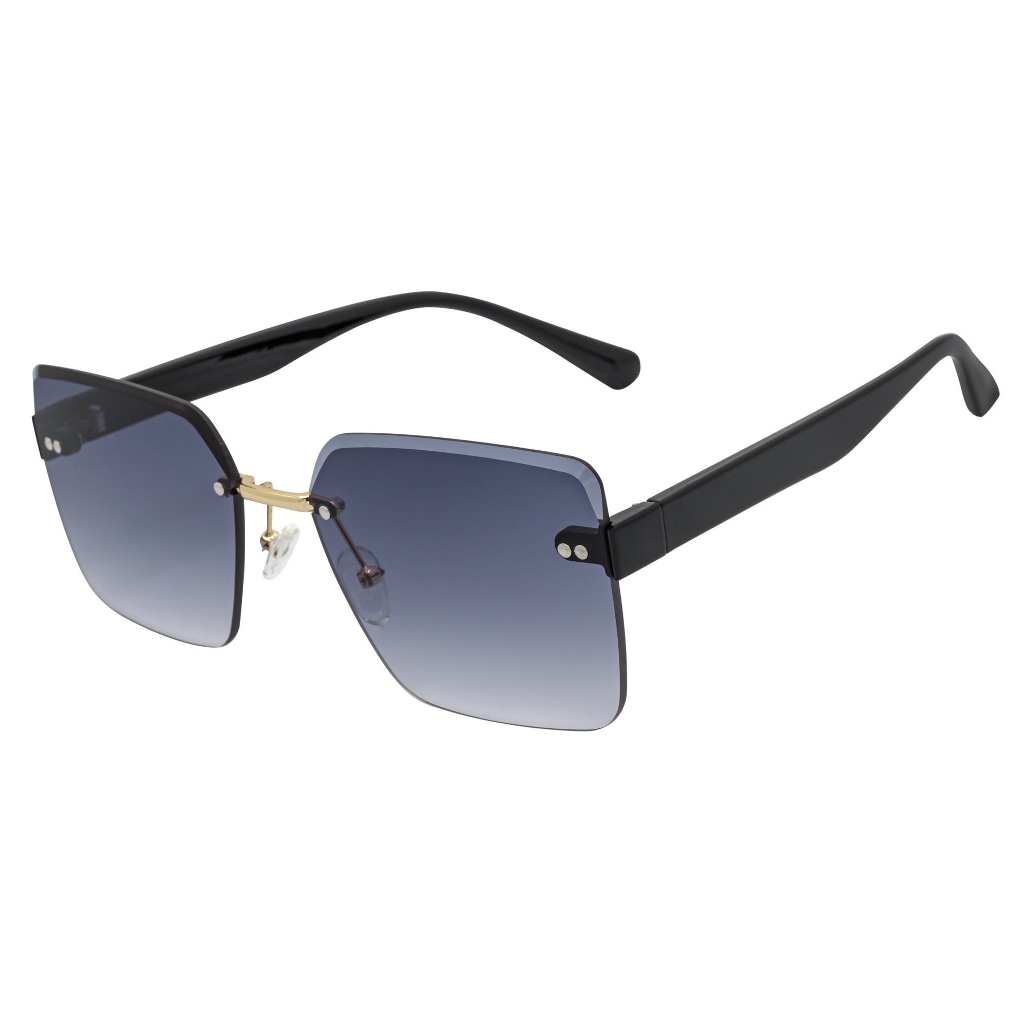 CASCADE - Rimless Oversize Square Sunglasses Black - Gold Lavender Lens