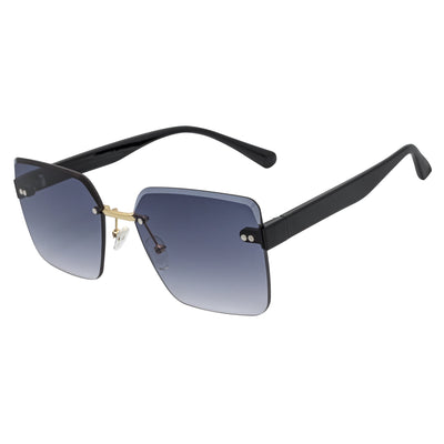 CASCADE - Rimless Oversize Square Sunglasses Black - Gold Lavender Lens