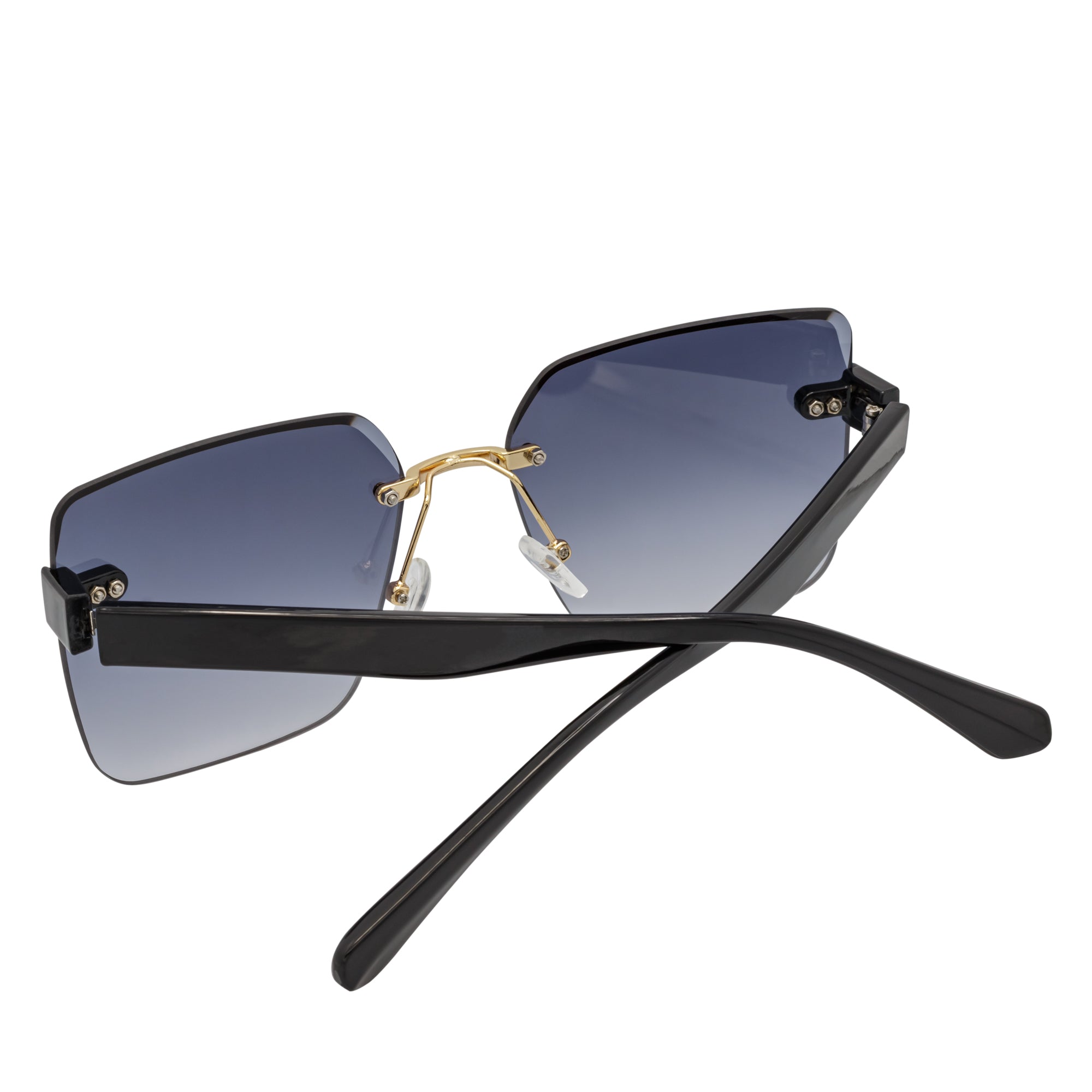 CASCADE - Rimless Oversize Square Sunglasses Black - Gold Lavender Lens