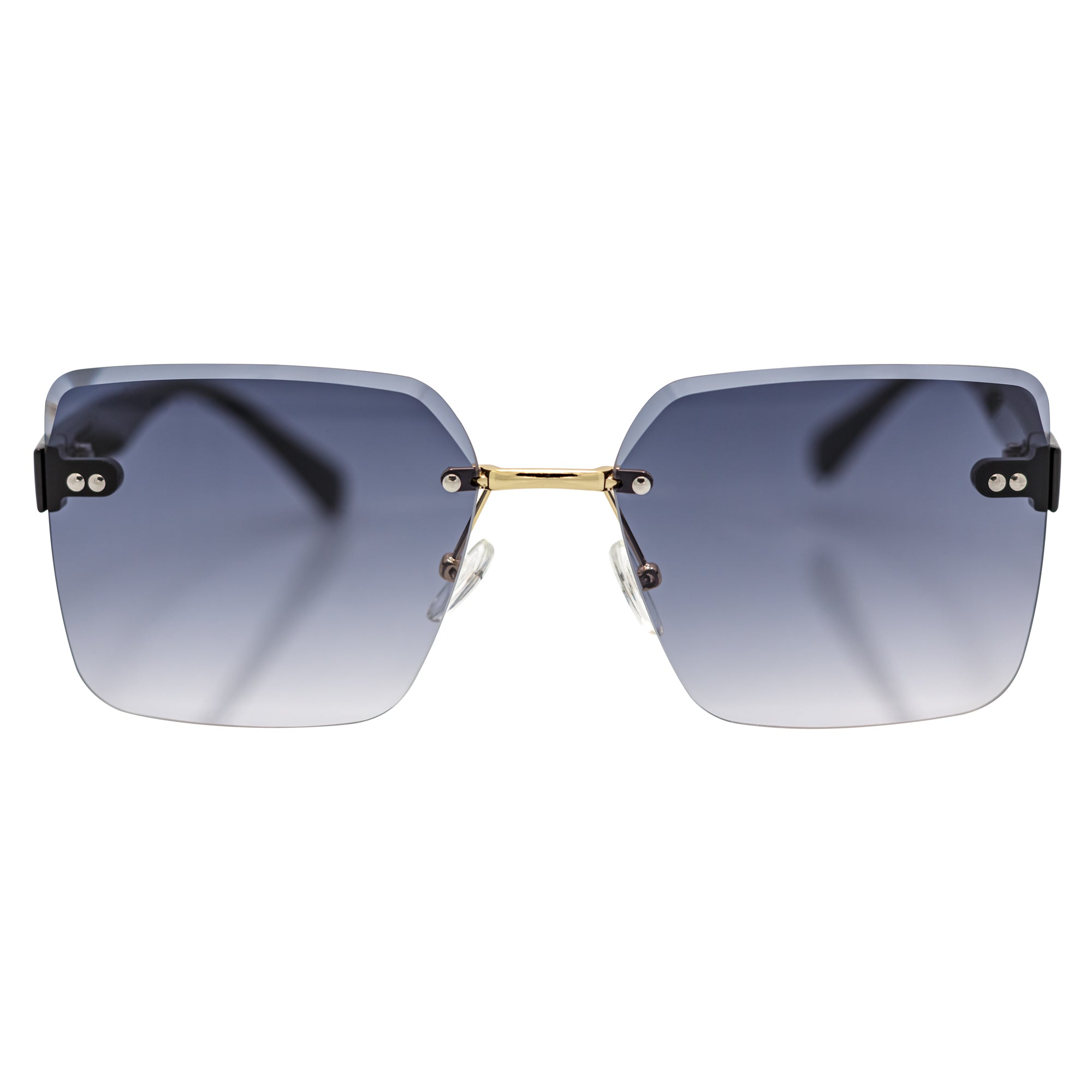 CASCADE - Rimless Oversize Square Sunglasses Black - Gold Lavender Lens