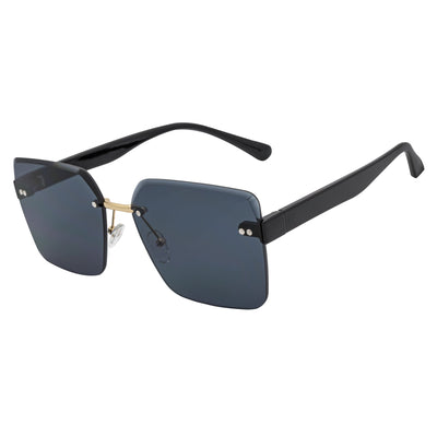 CASCADE - Rimless Oversize Square Sunglasses Black - Gold Smoke Lens