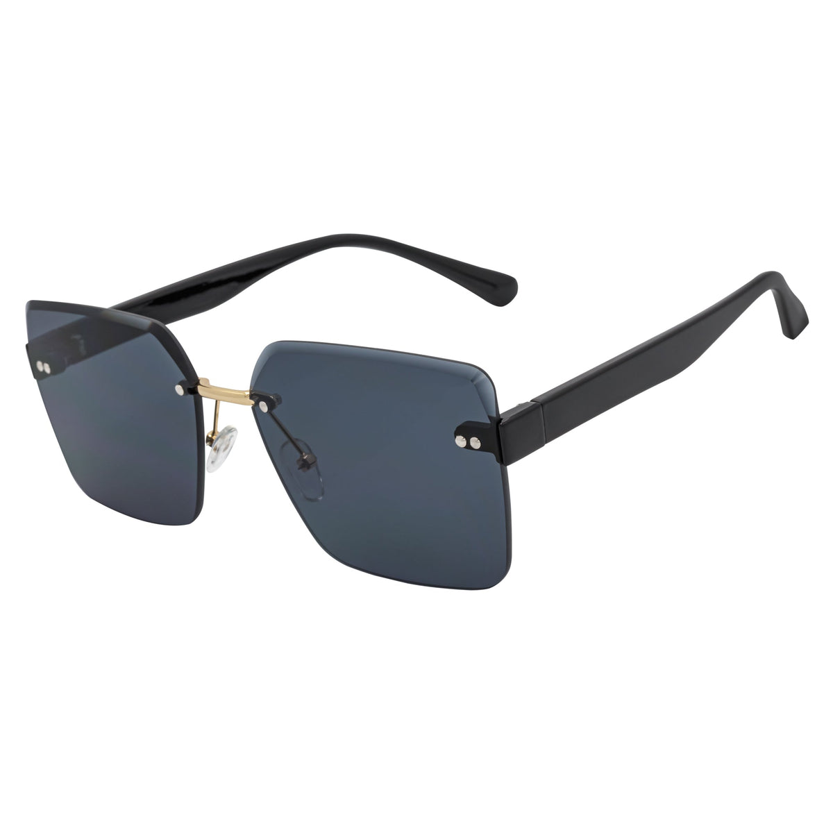 CASCADE - Rimless Oversize Square Sunglasses Black - Gold Smoke Lens
