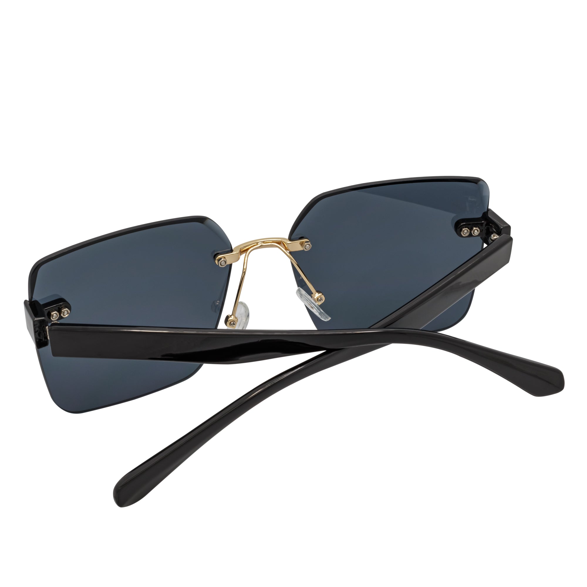 CASCADE - Rimless Oversize Square Sunglasses Black - Gold Smoke Lens