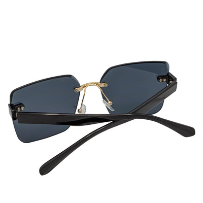 CASCADE - Rimless Oversize Square Sunglasses Black - Gold Smoke Lens