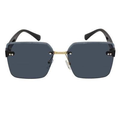 CASCADE - Rimless Oversize Square Sunglasses Black - Gold Smoke Lens