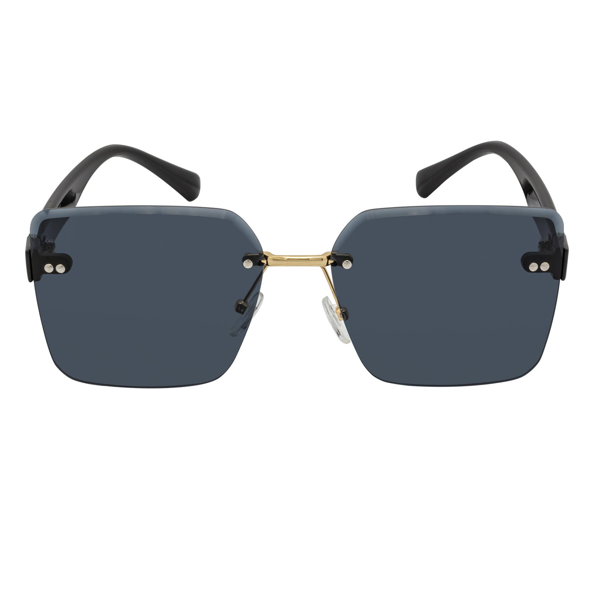 CASCADE - Rimless Oversize Square Sunglasses Black - Gold Smoke Lens