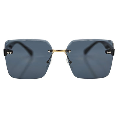 CASCADE - Rimless Oversize Square Sunglasses Black - Gold Smoke Lens
