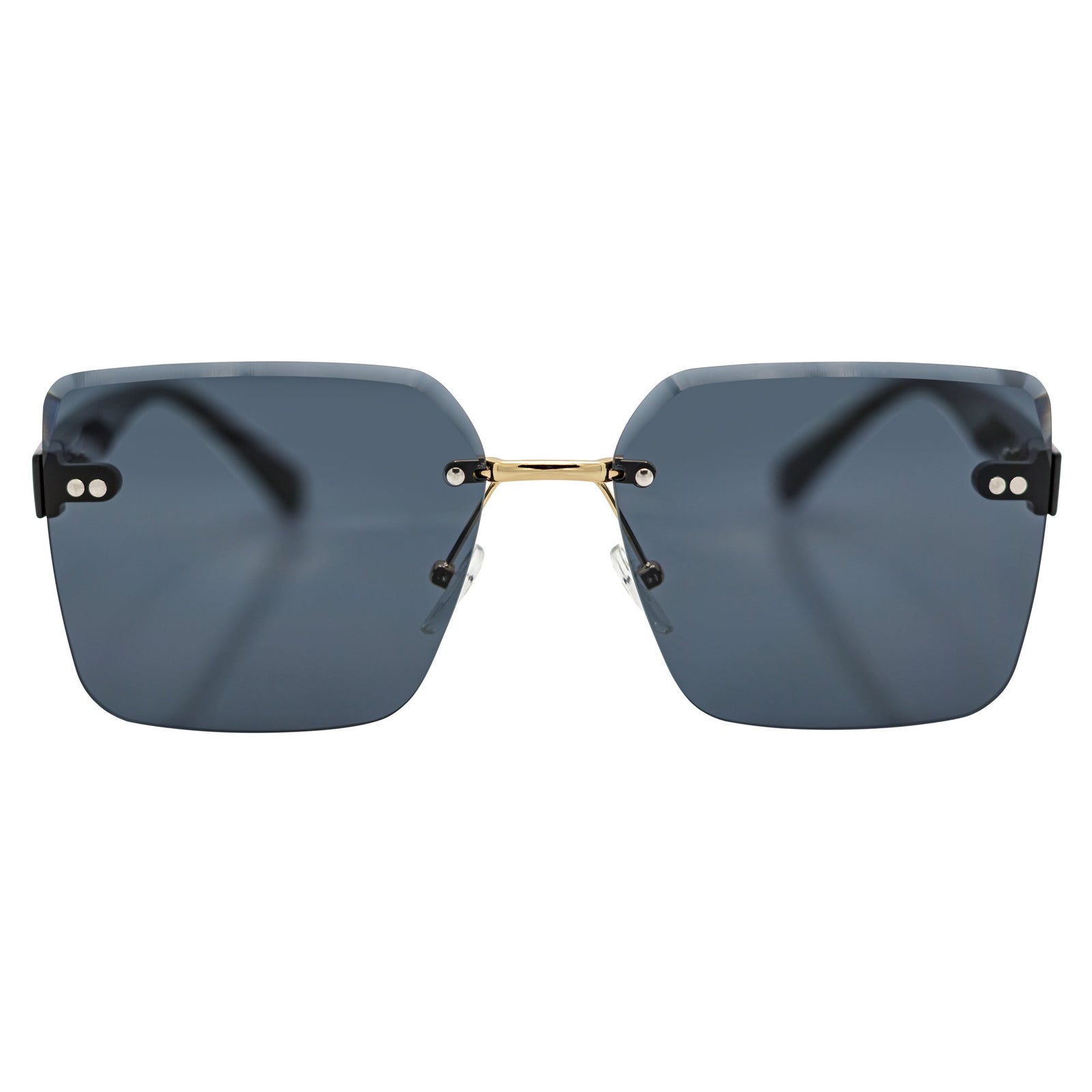 CASCADE - Rimless Oversize Square Sunglasses Black - Gold Smoke Lens
