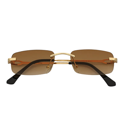CHANELLE - Rimless Small Rectangle Sunglasses Gold Amber Fade Lens