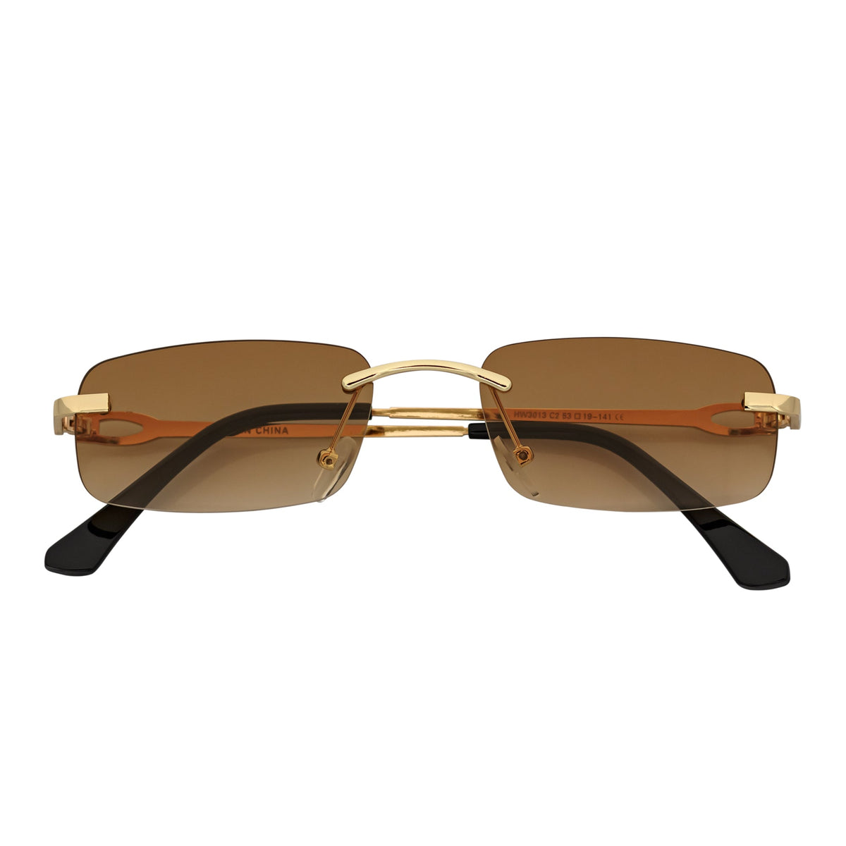 CHANELLE - Rimless Small Rectangle Sunglasses Gold Amber Fade Lens