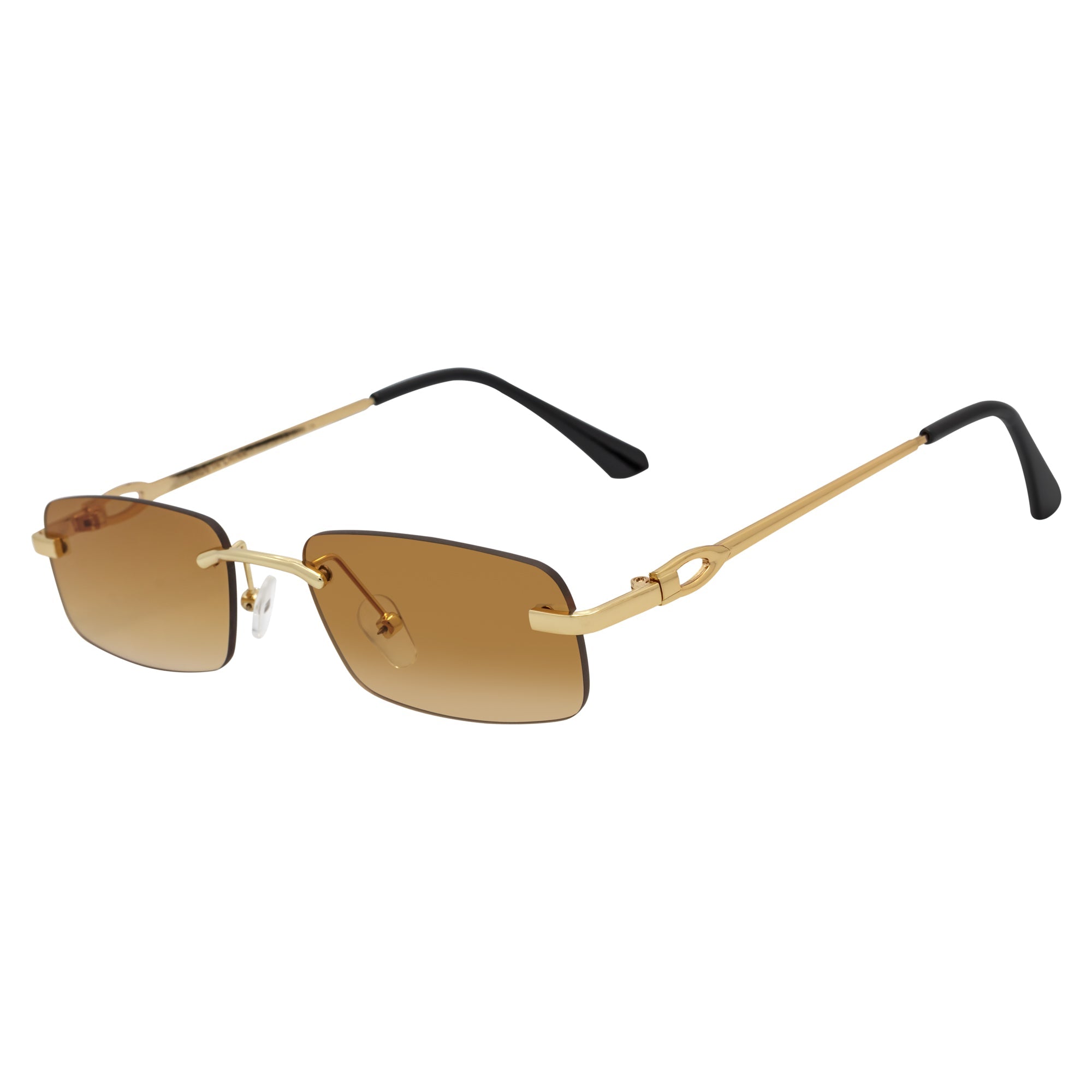 CHANELLE - Rimless Small Rectangle Sunglasses Gold Amber Fade Lens