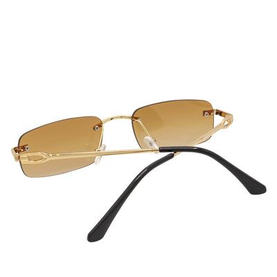 CHANELLE - Rimless Small Rectangle Sunglasses Gold Amber Fade Lens