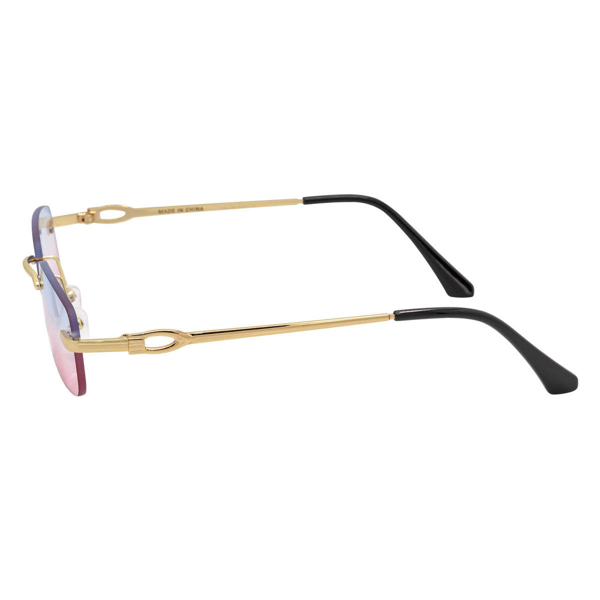 CHANELLE - Rimless Small Rectangle Sunglasses Gold Blue - Pink Fade Lens