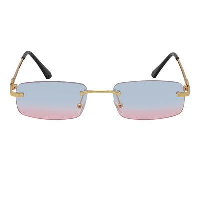 CHANELLE - Rimless Small Rectangle Sunglasses Gold Blue - Pink Fade Lens