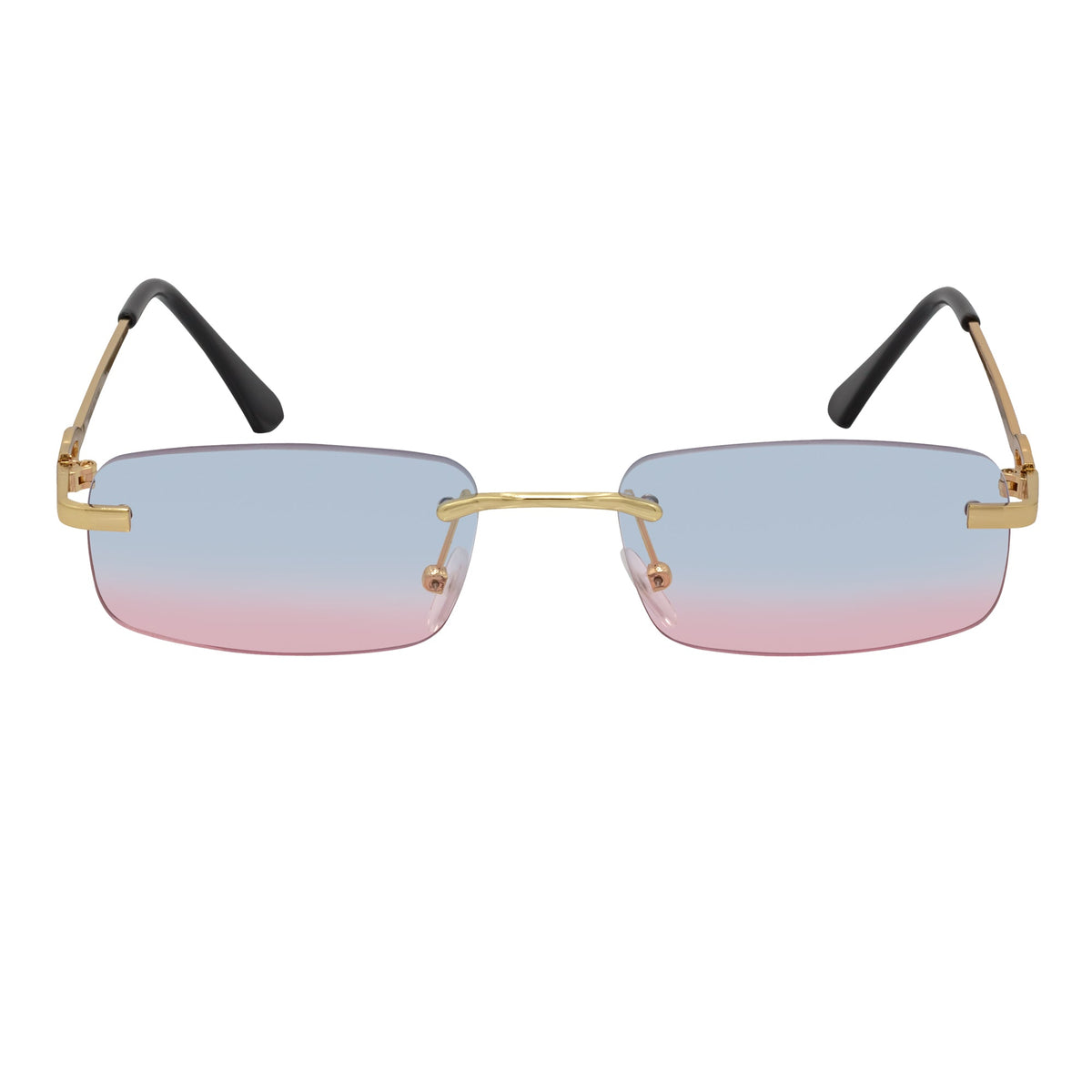 CHANELLE - Rimless Small Rectangle Sunglasses Gold Blue - Pink Fade Lens