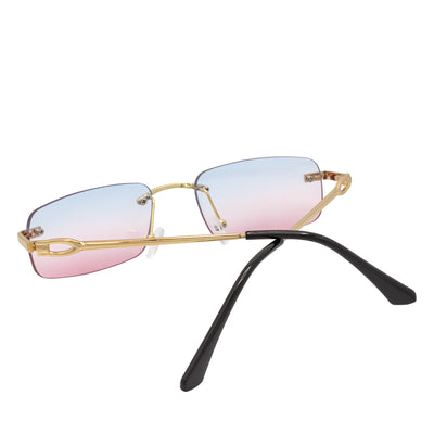 CHANELLE - Rimless Small Rectangle Sunglasses Gold Blue - Pink Fade Lens