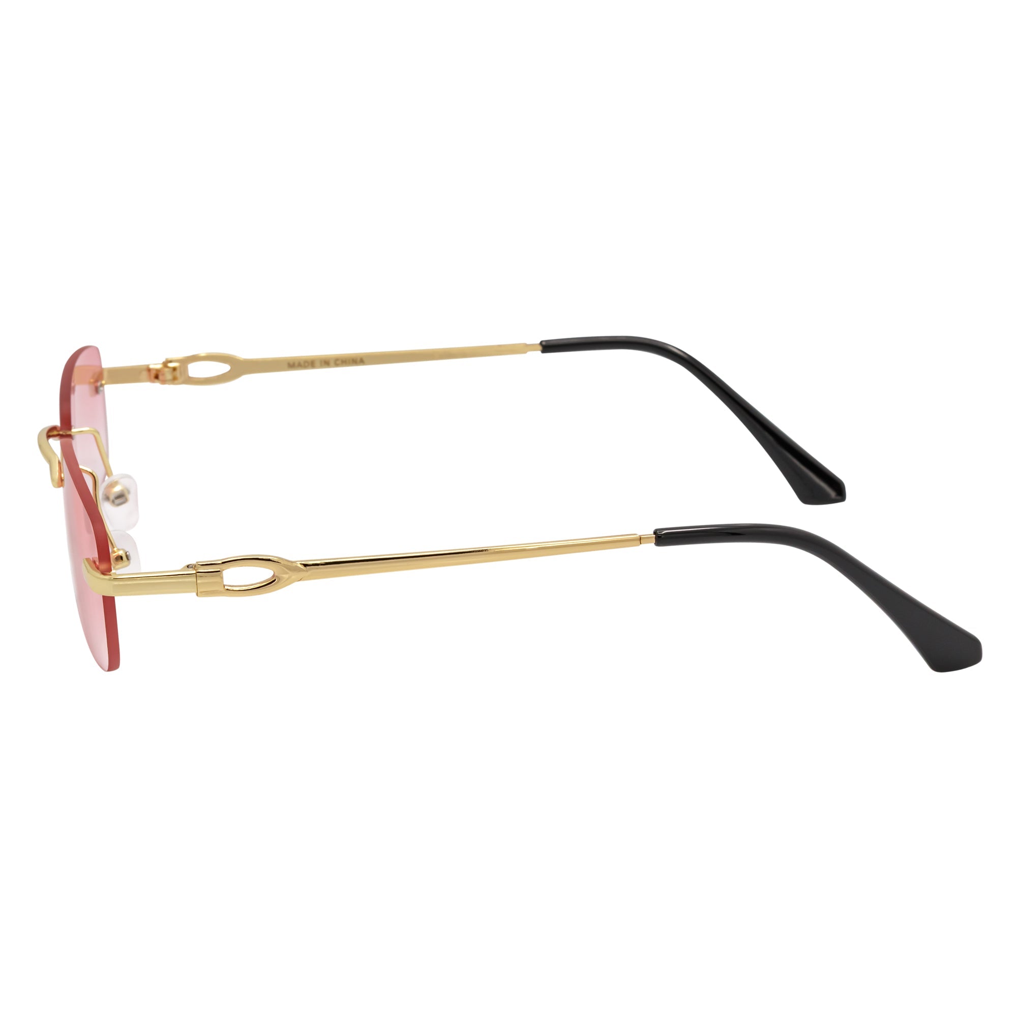 CHANELLE - Rimless Small Rectangle Sunglasses Gold Pink Fade Lens
