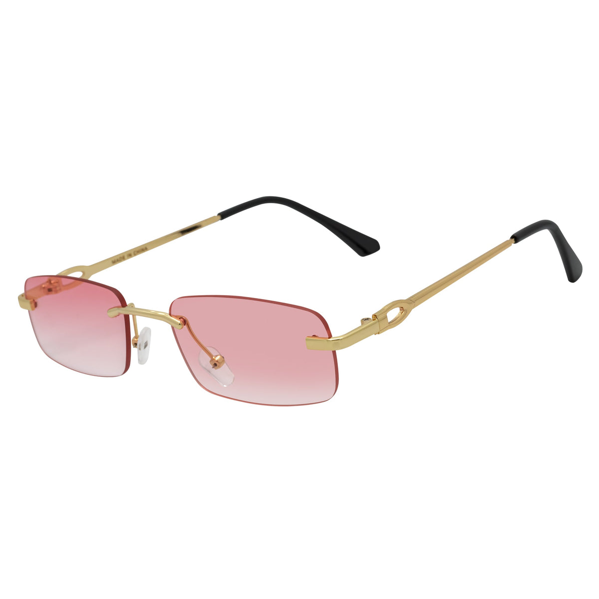 CHANELLE - Rimless Small Rectangle Sunglasses Gold Pink Fade Lens