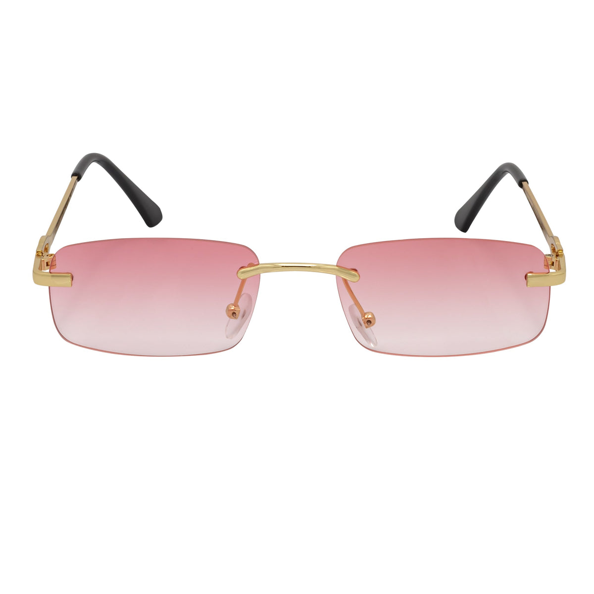 CHANELLE - Rimless Small Rectangle Sunglasses Gold Pink Fade Lens