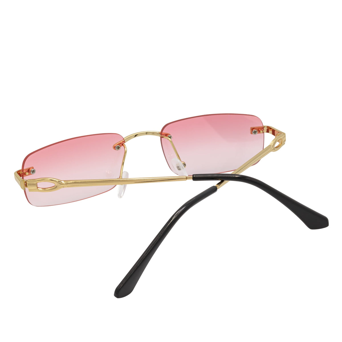 CHANELLE - Rimless Small Rectangle Sunglasses Gold Pink Fade Lens