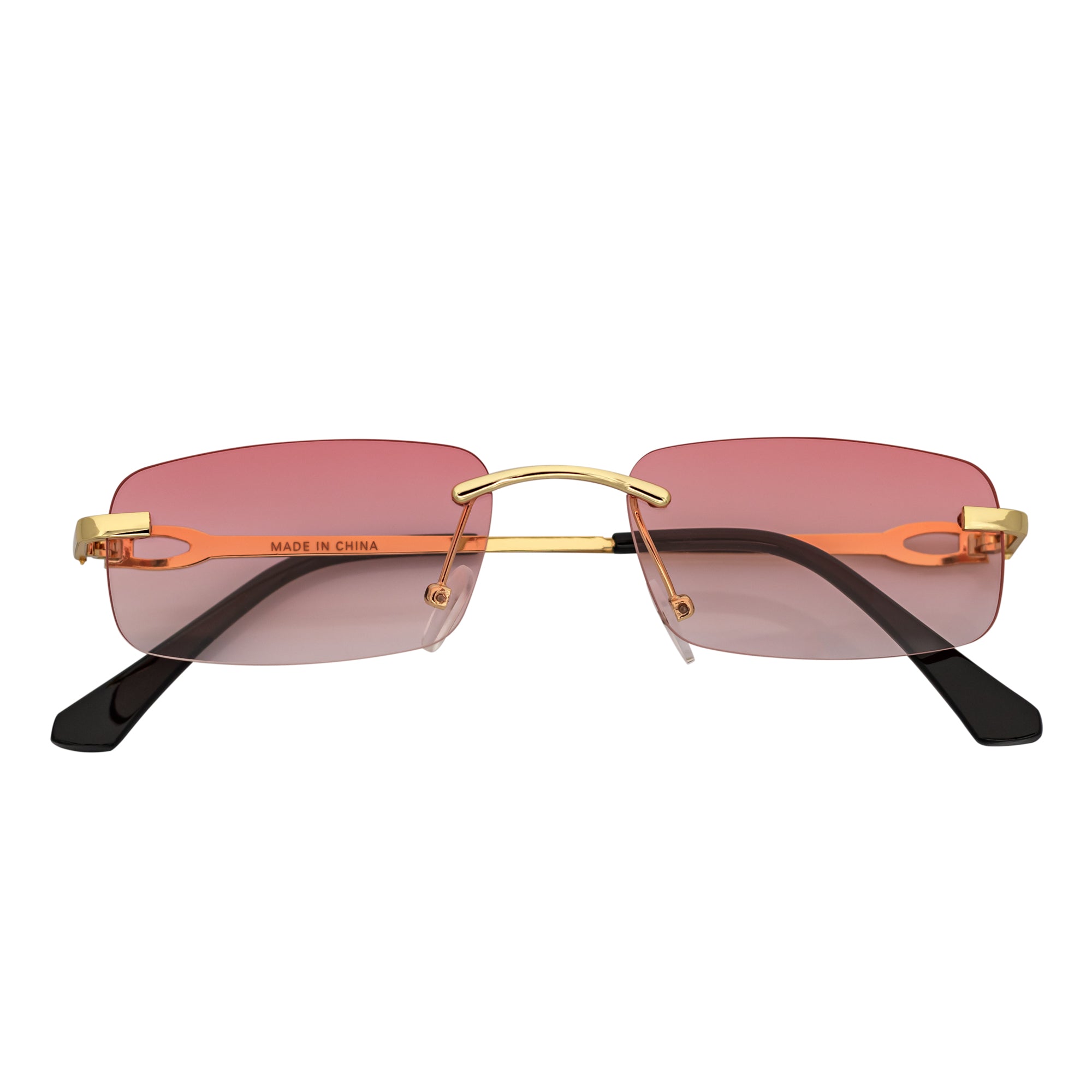 CHANELLE - Rimless Small Rectangle Sunglasses Gold Pink Fade Lens