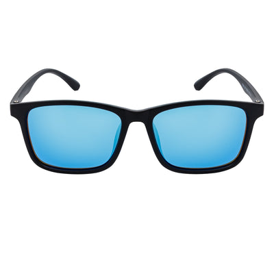 COMMUTER - Polarized Horn Rimmed Matte Black Sunglasses Blue Mirror
