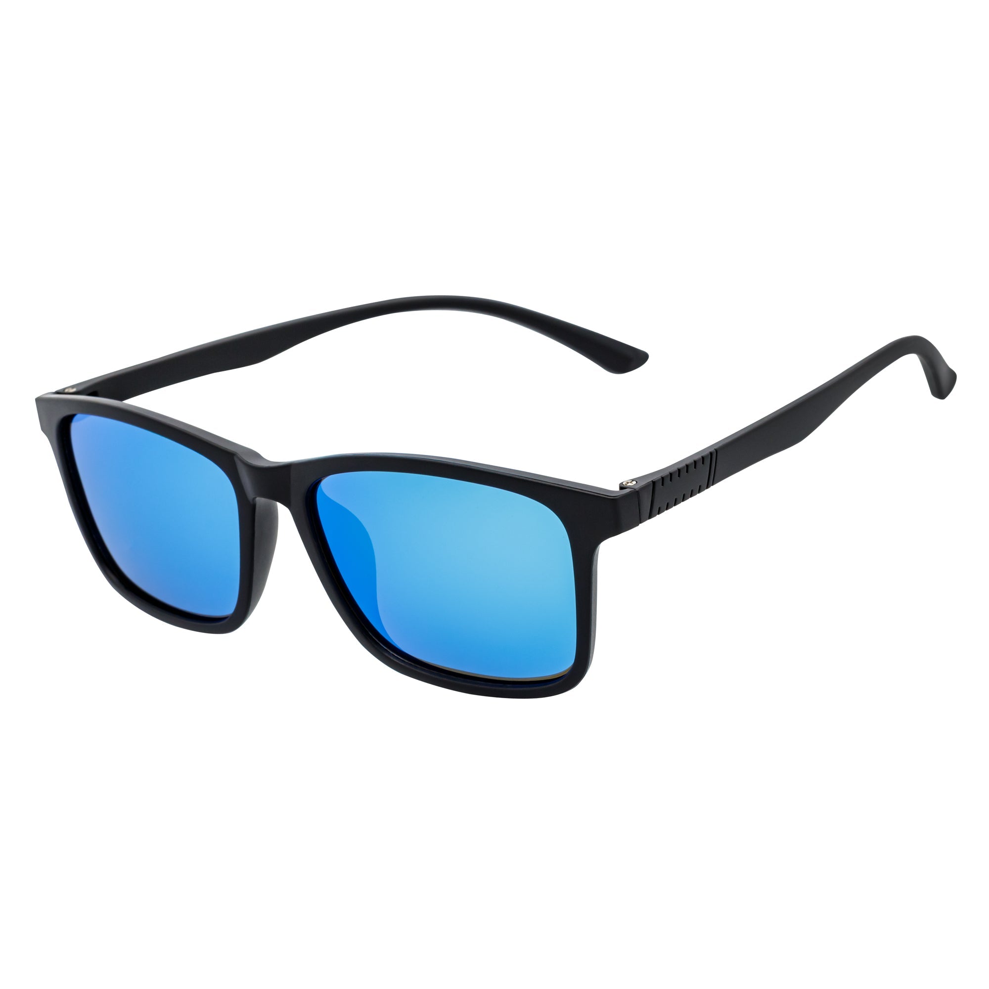 COMMUTER - Polarized Horn Rimmed Matte Black Sunglasses Blue Mirror