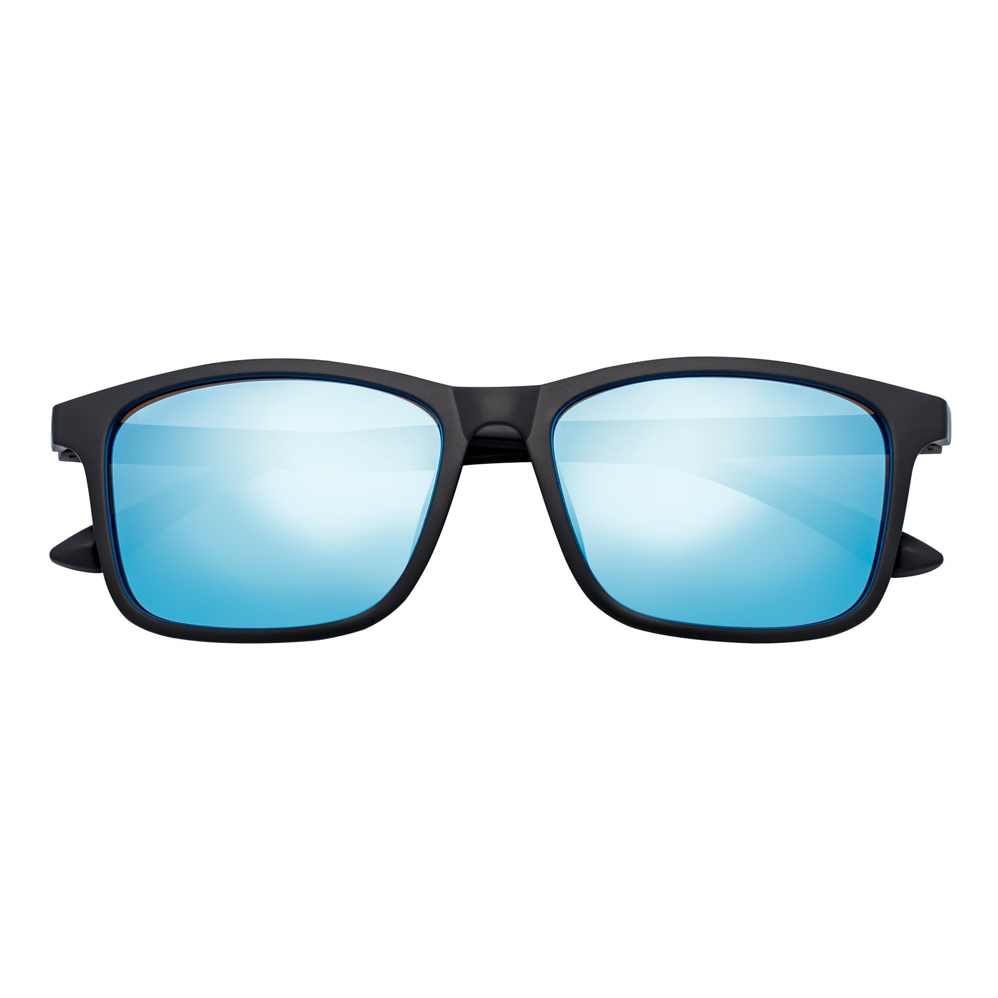 COMMUTER - Polarized Horn Rimmed Matte Black Sunglasses Blue Mirror