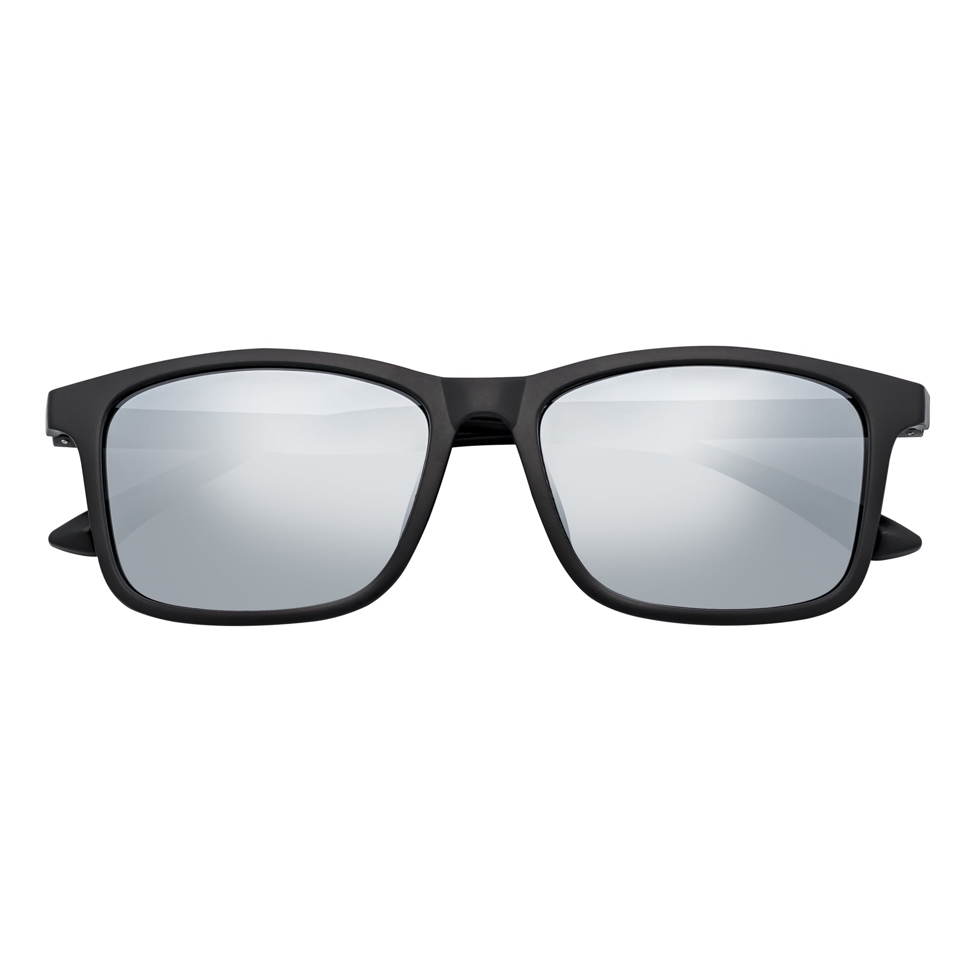 COMMUTER - Polarized Horn Rimmed Matte Black Sunglasses Silver Mirror