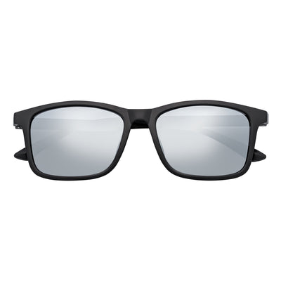 COMMUTER - Polarized Horn Rimmed Matte Black Sunglasses Silver Mirror