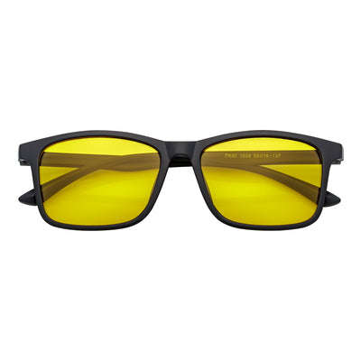 COMMUTER - Polarized Horn Rimmed Matte Black Sunglasses Yellow Lens