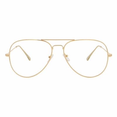 COOPER - Large Metal Aviator Blue Light Glasses Gold Clear Lens Glasses 54mm