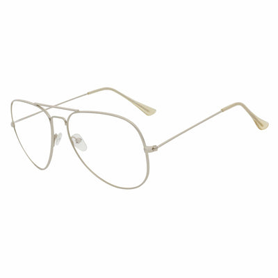 COOPER - Large Metal Aviator Blue Light Glasses Silver Clear Lens Glasses 54mm