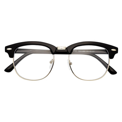 COUNTRY CLUB - Half Frame Horn Rimmed Clear Lens Glasses Black Silver