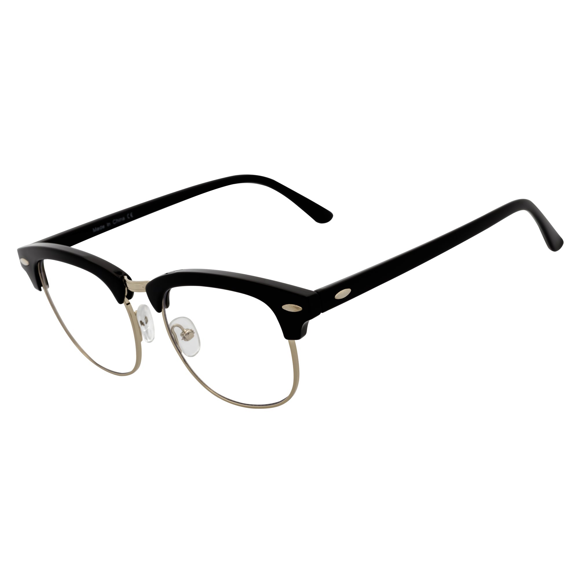 COUNTRY CLUB - Half Frame Horn Rimmed Clear Lens Glasses Black Silver