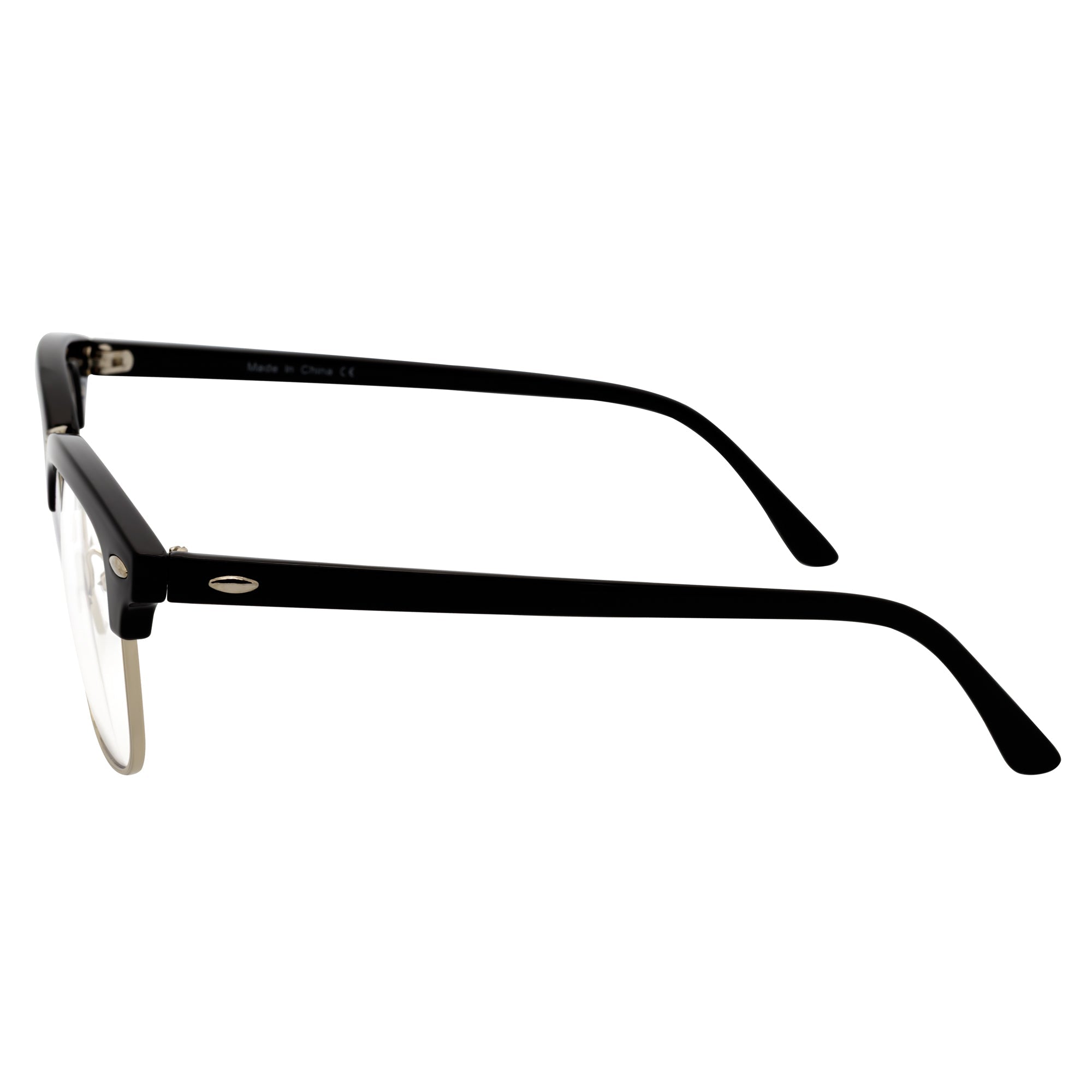 COUNTRY CLUB - Half Frame Horn Rimmed Clear Lens Glasses Black Silver