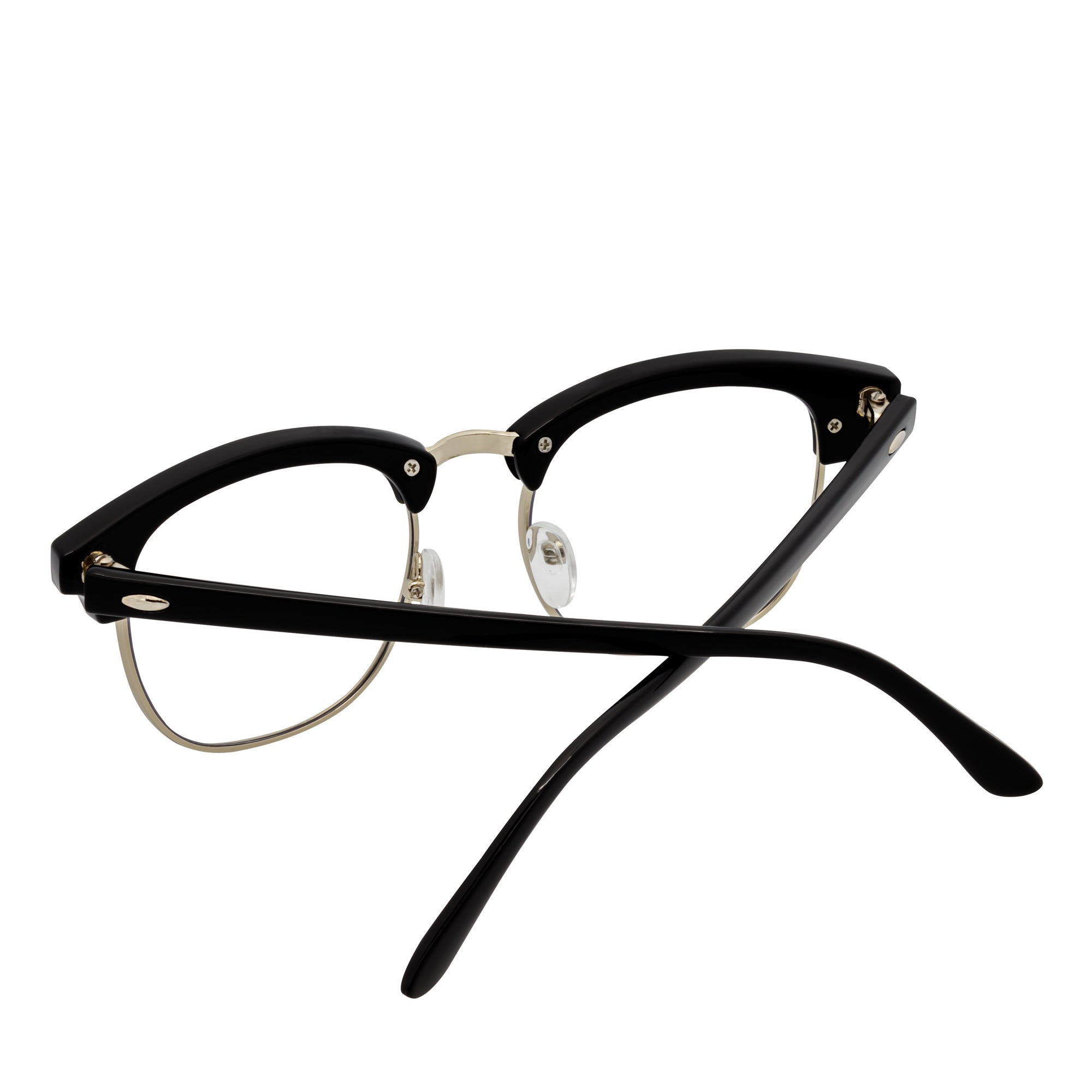 COUNTRY CLUB - Half Frame Horn Rimmed Clear Lens Glasses Black Silver