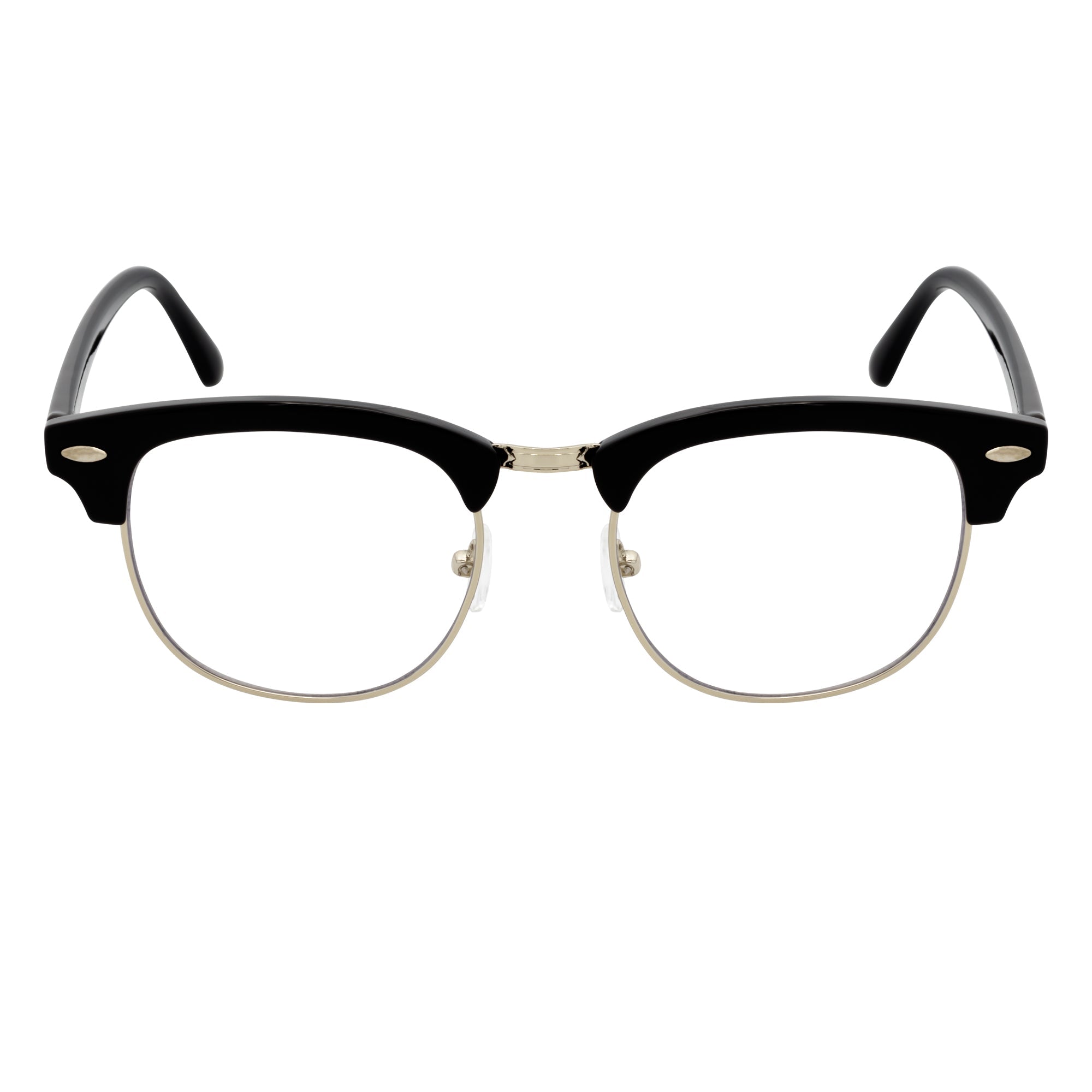 COUNTRY CLUB - Half Frame Horn Rimmed Clear Lens Glasses Black Silver