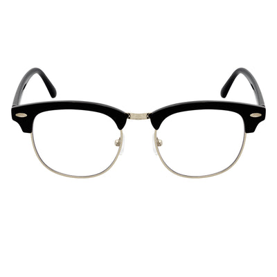 COUNTRY CLUB - Half Frame Horn Rimmed Clear Lens Glasses Black Silver