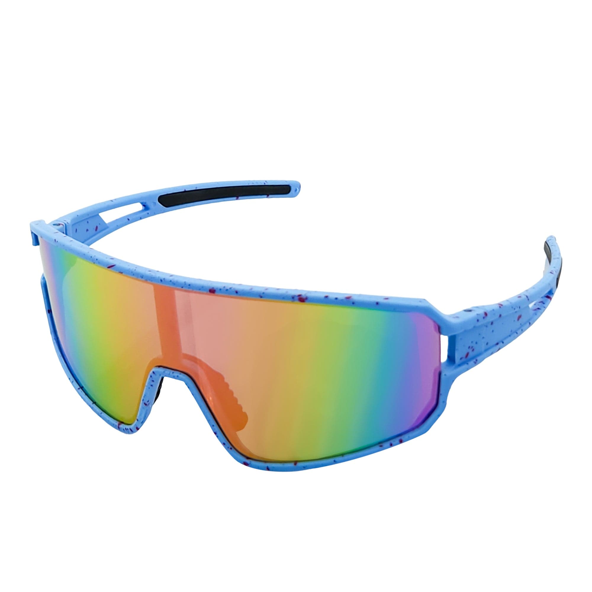 CYCLONE - Rectangle Sports Shield Sunglasses Blue Red - Speckled Pink Mirror