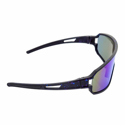 CYCLONE - Rectangle Sports Shield Sunglasses Matte Black Blue Mirror