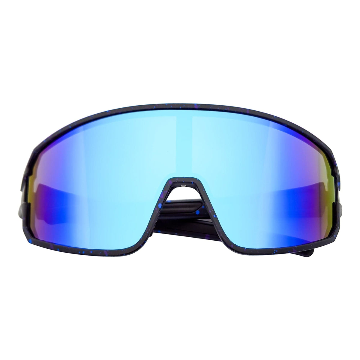 CYCLONE - Rectangle Sports Shield Sunglasses Matte Black Blue Mirror