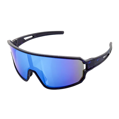 CYCLONE - Rectangle Sports Shield Sunglasses Matte Black Blue Mirror