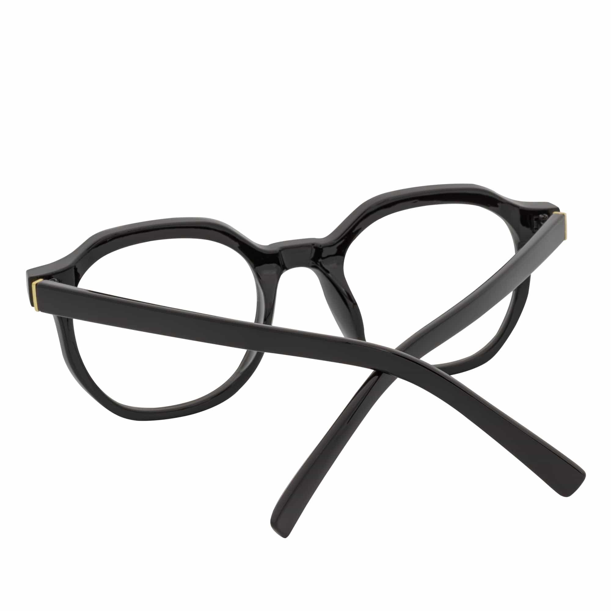 DARIO - Classic Round Horn Rimmed Blue Light Glasses Gloss Black Clear Lens