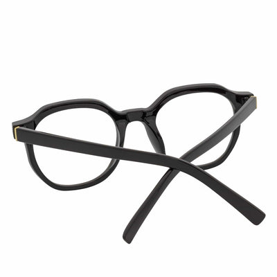 DARIO - Classic Round Horn Rimmed Blue Light Glasses Gloss Black Clear Lens