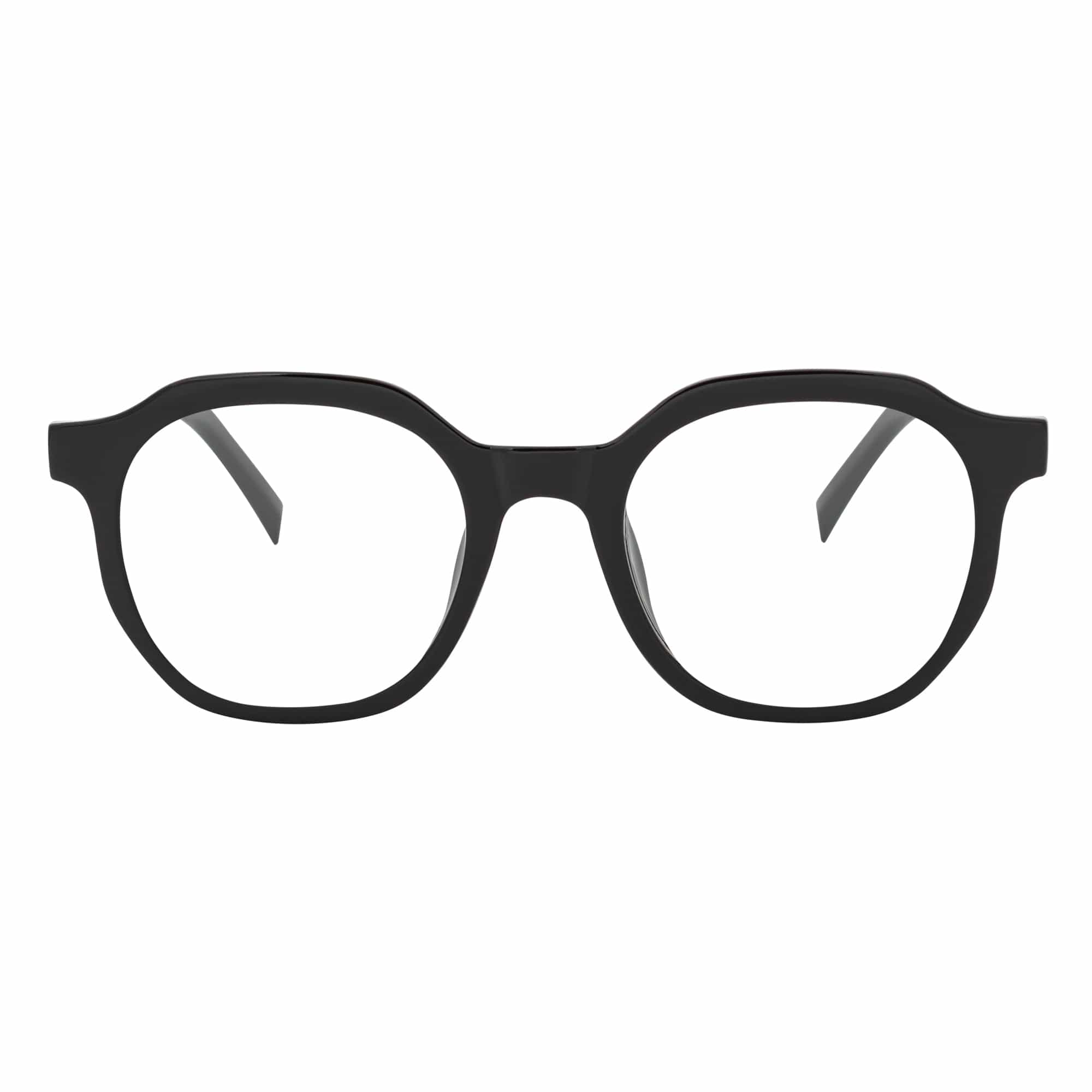 DARIO - Classic Round Horn Rimmed Blue Light Glasses Gloss Black Clear Lens - MorspecsM1106-1