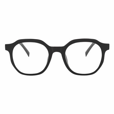 DARIO - Classic Round Horn Rimmed Blue Light Glasses Gloss Black Clear Lens - MorspecsM1106-1