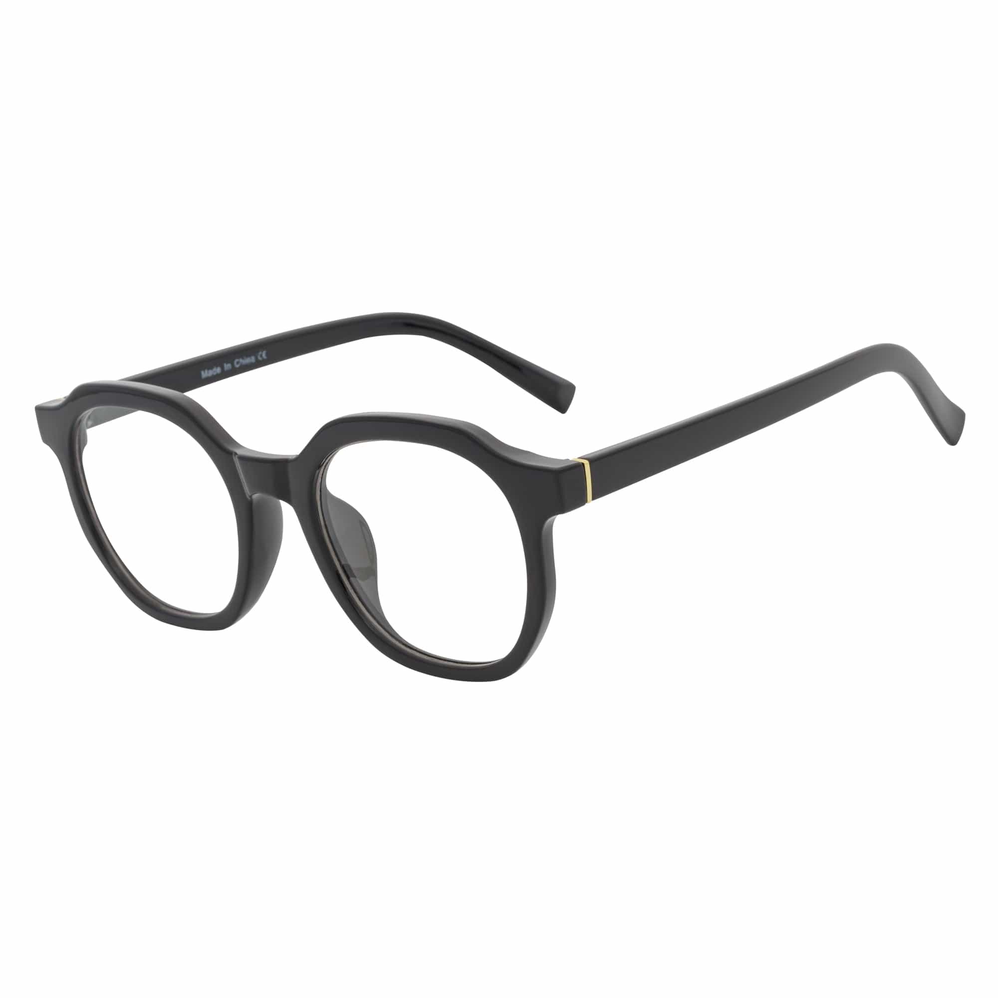 DARIO - Classic Round Horn Rimmed Blue Light Glasses Gloss Black Clear Lens
