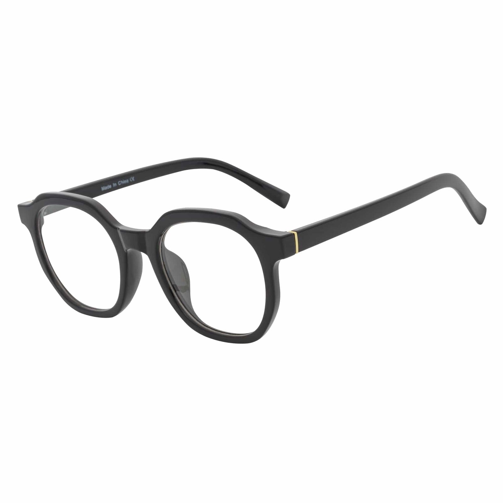 DARIO - Classic Round Horn Rimmed Blue Light Glasses Gloss Black Clear Lens
