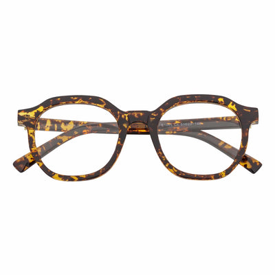 DARIO - Classic Round Horn Rimmed Blue Light Glasses Tortoise Shell Clear Lens